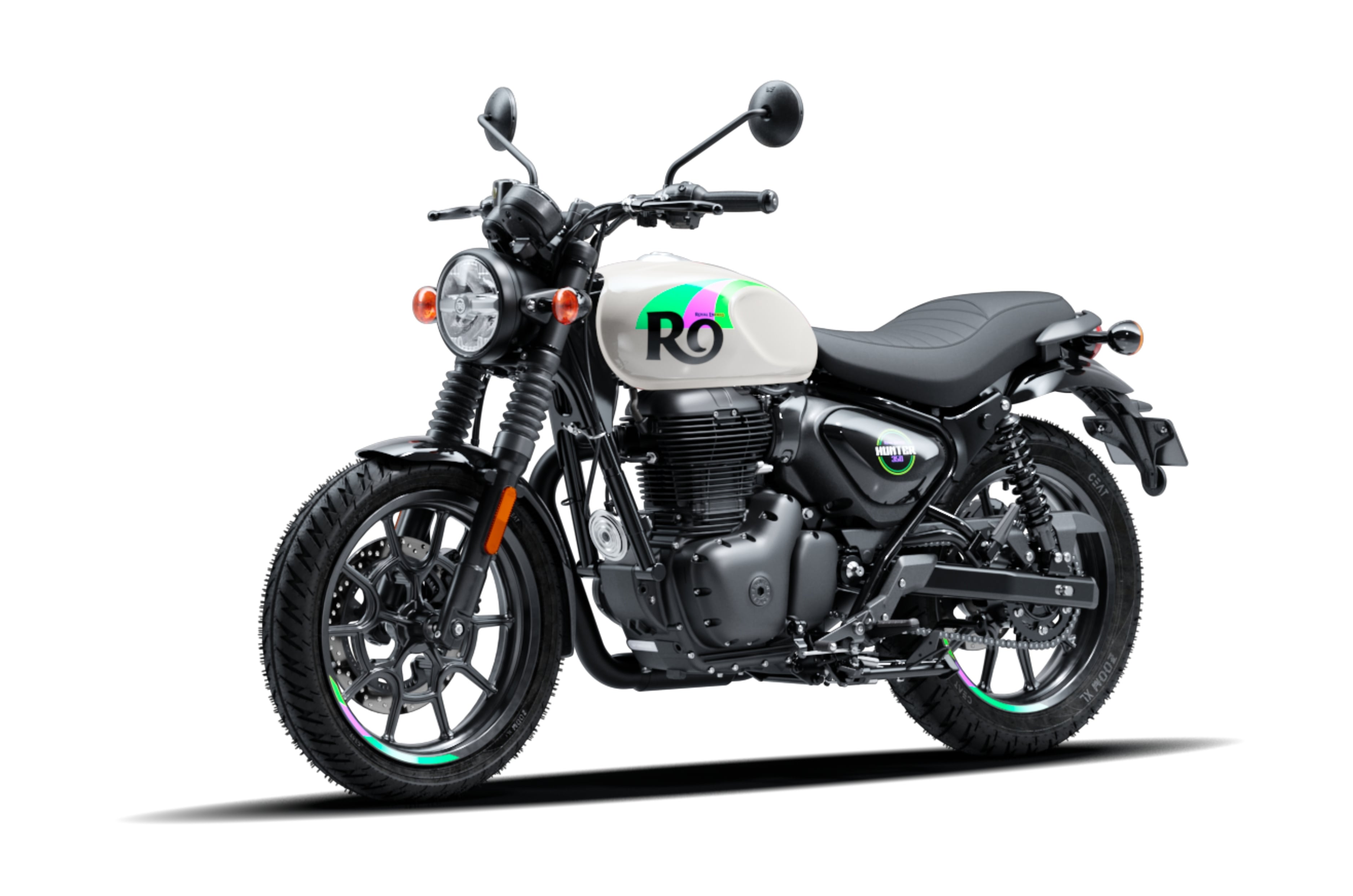Royal Enfield Hunter 350 Rio white left front three quarter